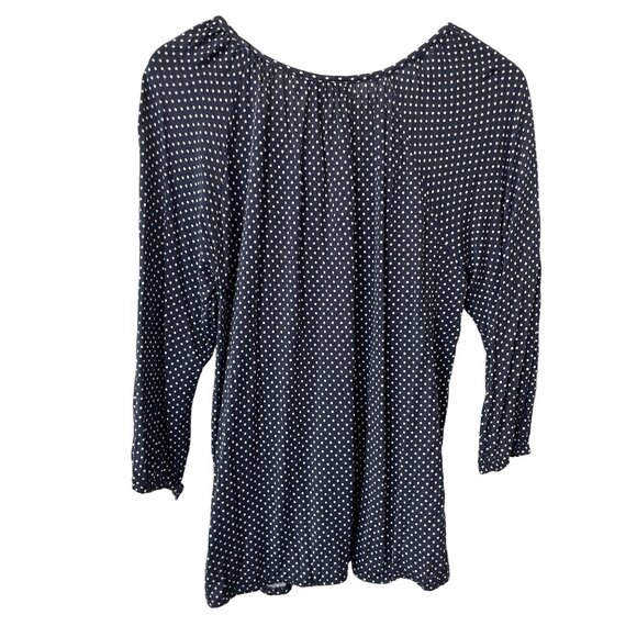 MICHAEL Michael Kors Blouse Size Large Polka Dot 3/4 Sleeve Top Navy Blue White - Picture 2 of 7